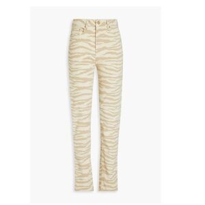 Ganni Betzy Printed Straight Leg Denim in Pale Khaki